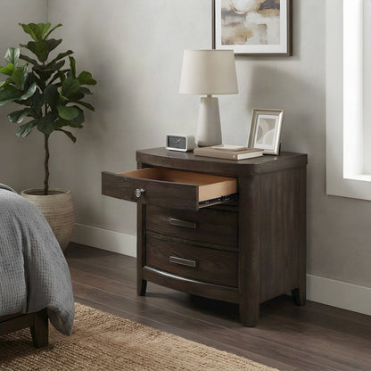Solid Rubberwood Veneer Nightstand with Drawer, Bedside Table