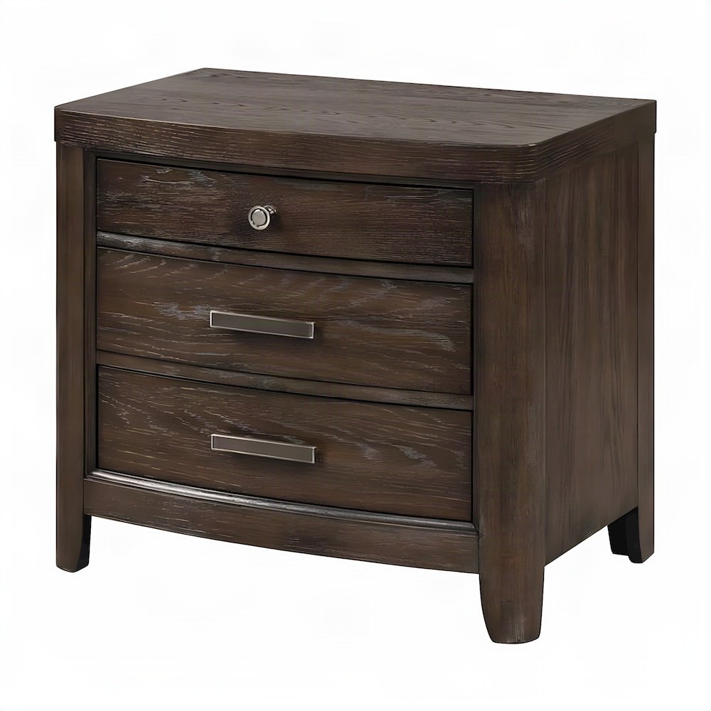 Solid Rubberwood Veneer Nightstand with Drawer, Bedside Table
