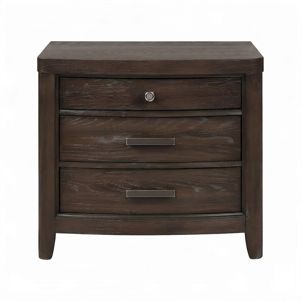 Solid Rubberwood Veneer Nightstand with Drawer, Bedside Table