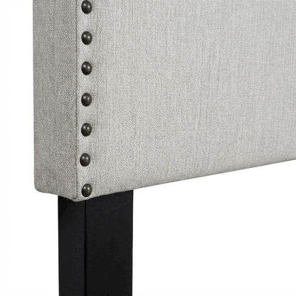 Off White Upholstered King Headboard, Solid Rubberwood Frame
