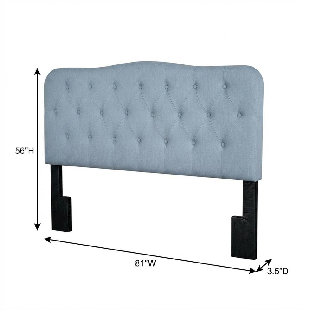 Light Blue Upholstered King Headboard with Rubberwood Frame and Elegant Design