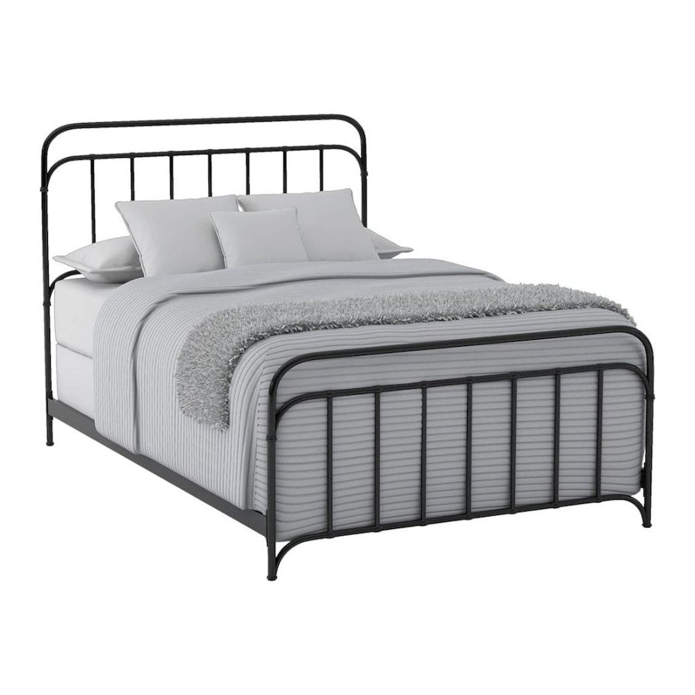 Rustic Black Metal Bed Frame with Full Size Headboard and Footboard
