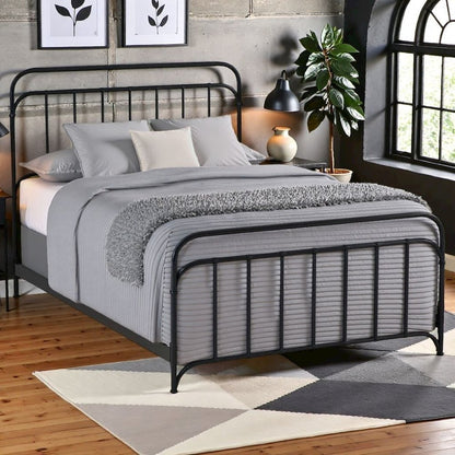 Rustic Black Metal Bed Frame with Full Size Headboard and Footboard