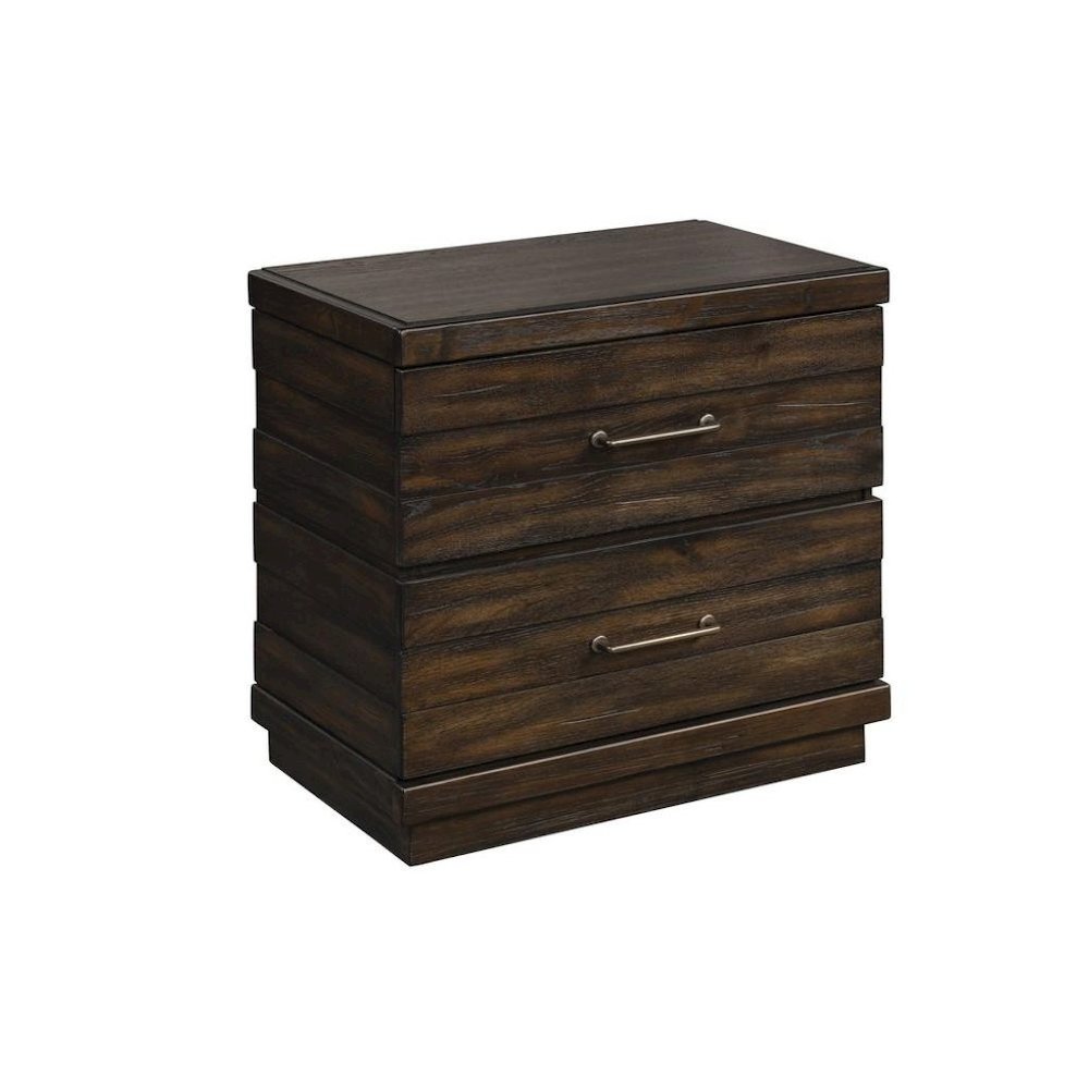 Distressed Wood Nightstand, Dark Brown 2 Drawers Bedroom Accent Table