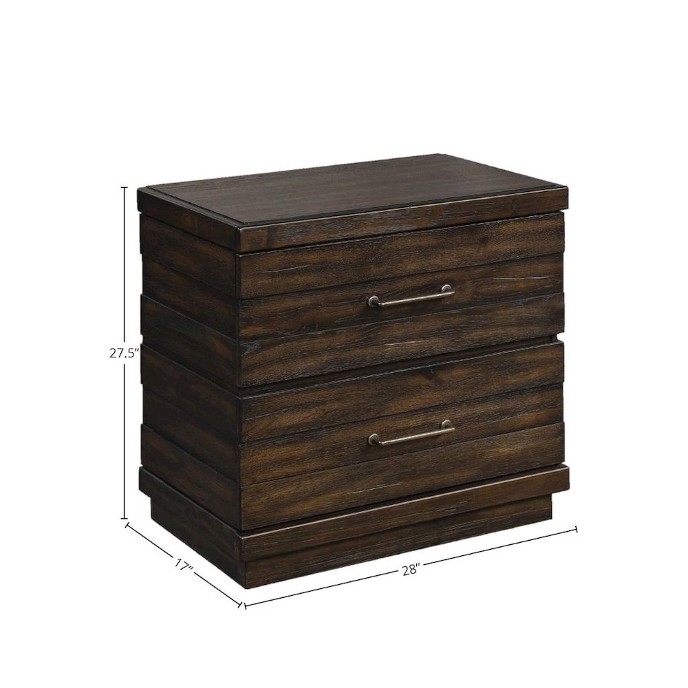 Distressed Wood Nightstand, Dark Brown 2 Drawers Bedroom Accent Table