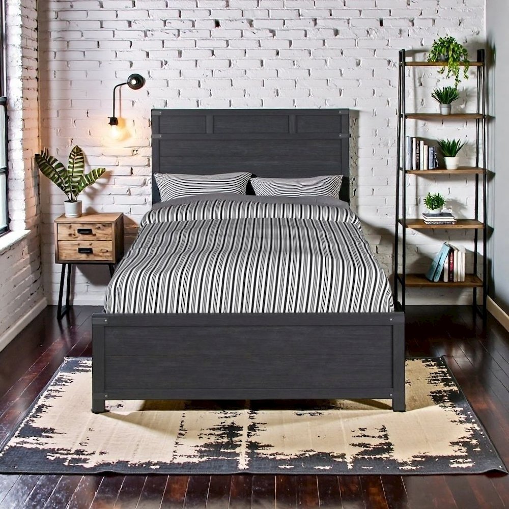 Black Queen Bed Frame with Headboard and Footboard in Rustic Style
