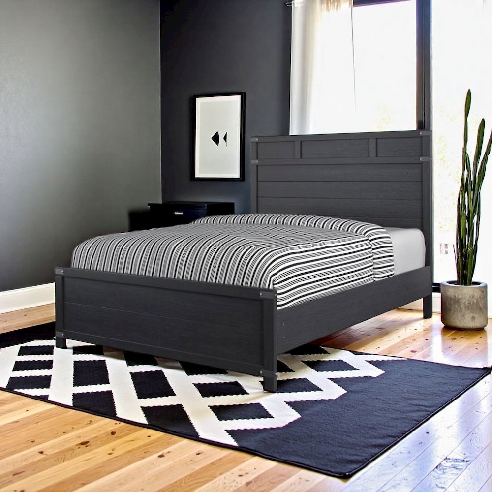 Black Queen Bed Frame with Headboard and Footboard in Rustic Style