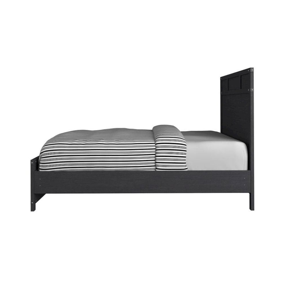 Black Queen Bed Frame with Headboard and Footboard in Rustic Style