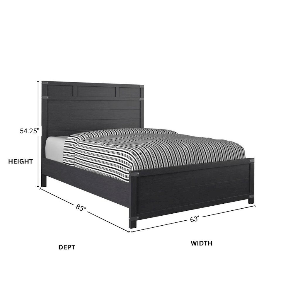 Black Queen Bed Frame with Headboard and Footboard in Rustic Style