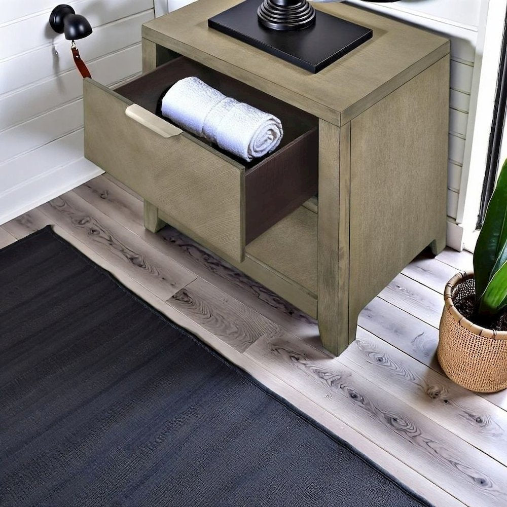 Brown Two Drawer Nightstand – Traditional Wood Nightstand with USB Ports