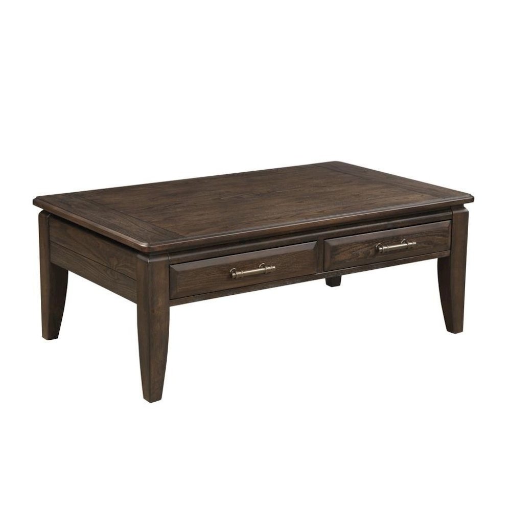 Brown Cocktail Table with 2 Drawers – Vintage Solid Wood Coffee Table