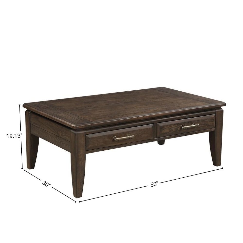 Brown Cocktail Table with 2 Drawers – Vintage Solid Wood Coffee Table