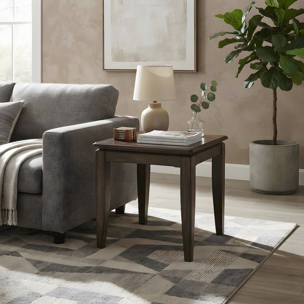 Poplar Solid and Elm Veneer Wood End Table and Accent Side Table