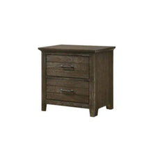 Dark Wood Rustic Nightstand with Metal Pulls, 2 Drawers Configuration
