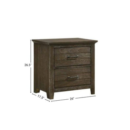 Dark Wood Rustic Nightstand with Metal Pulls, 2 Drawers Configuration