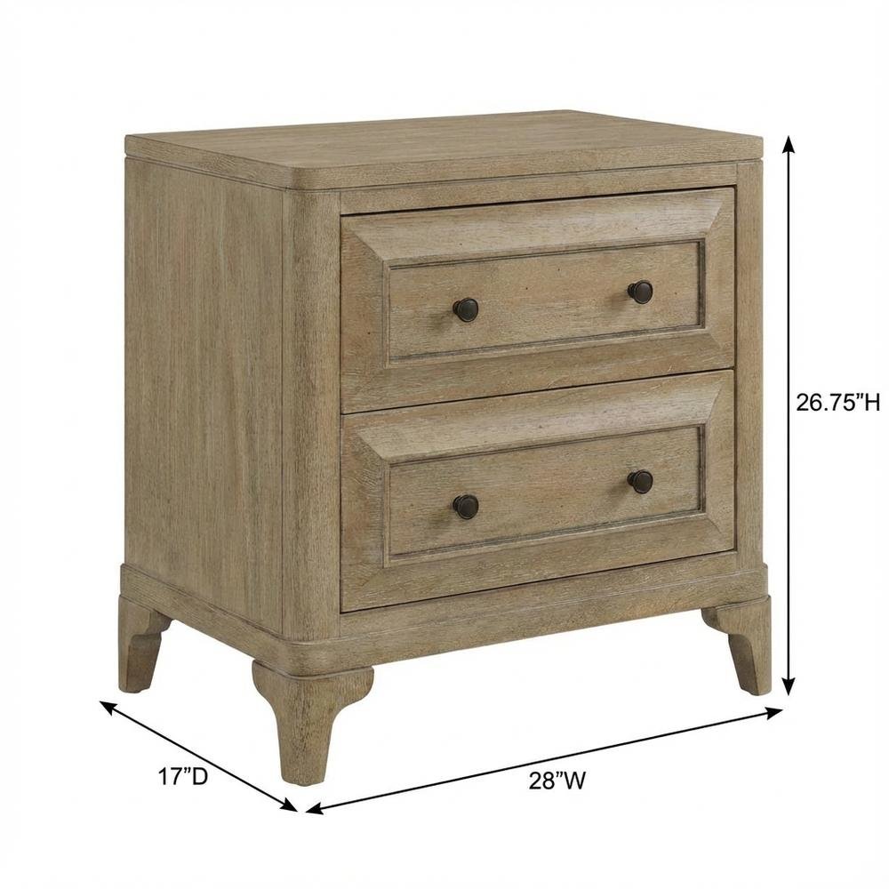 Sand-Colored Nightstand with Two Drawers and Transitional Casual Style