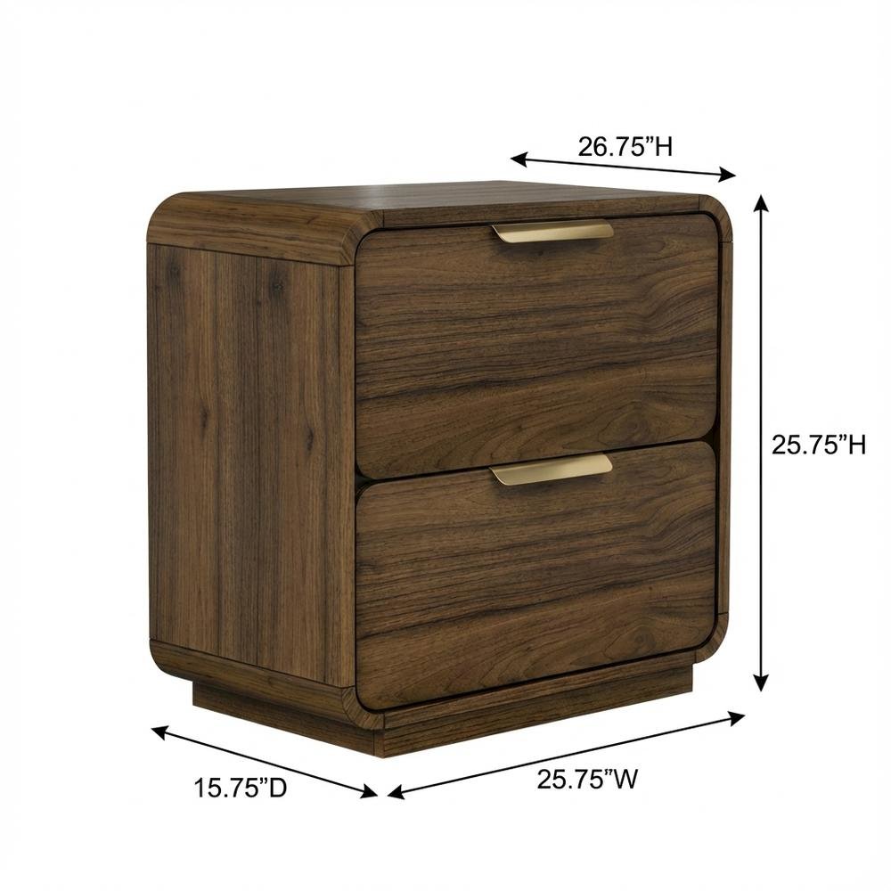 Walnut Nightstand with Usb Charging Port and Modern Design