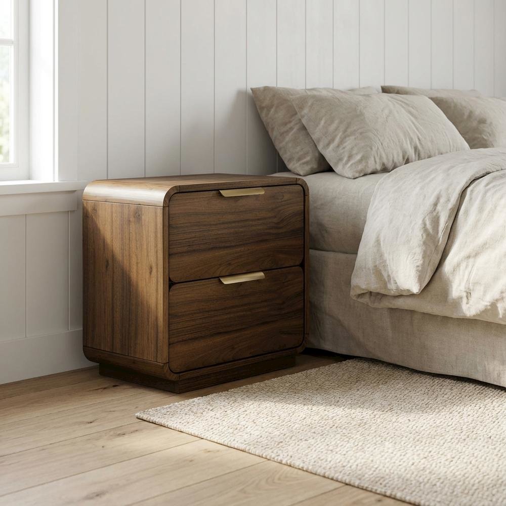 Walnut Nightstand with Usb Charging Port and Modern Design
