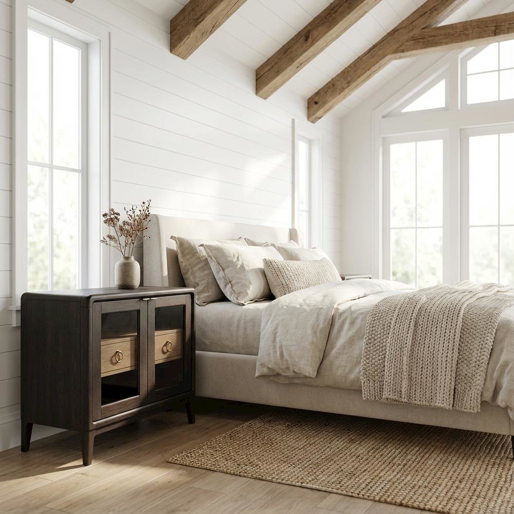 Peppercorn Glass Door Nightstand with Transitional Casual Style