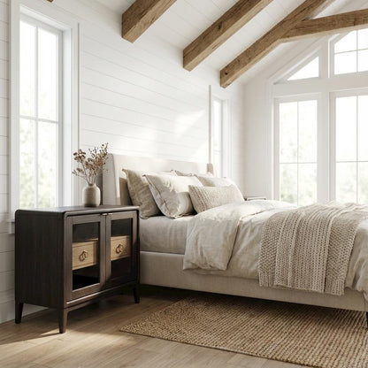 Peppercorn Glass Door Nightstand with Transitional Casual Style