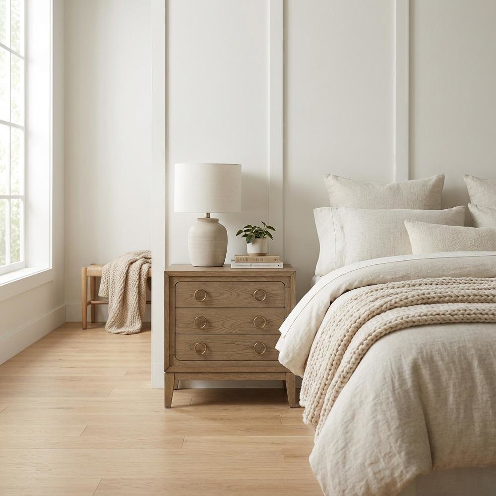 Latte Nightstand with 3 Drawers and Usb Charging Port for Bedroom Storage