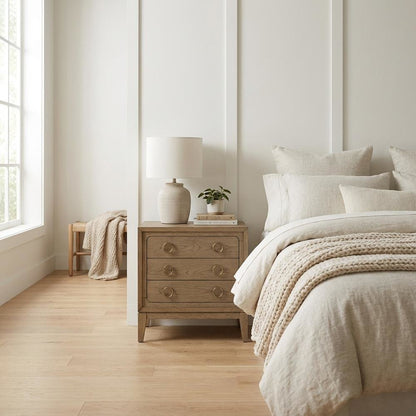 Latte Nightstand with 3 Drawers and Usb Charging Port for Bedroom Storage