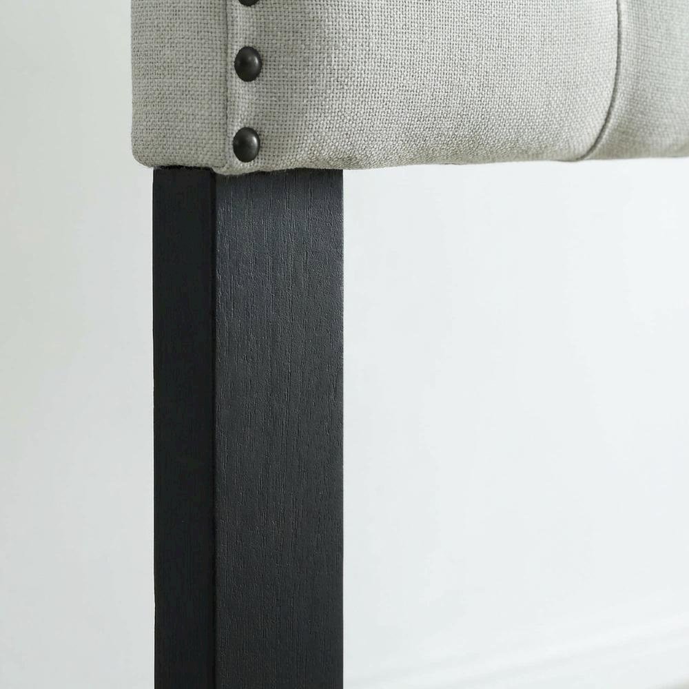 Light Gray Upholstered King Headboard, Solid Rubberwood Frame