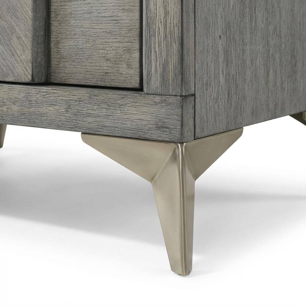 Gray Bedroom Nightstand with 2 Drawers and Modern Finish
