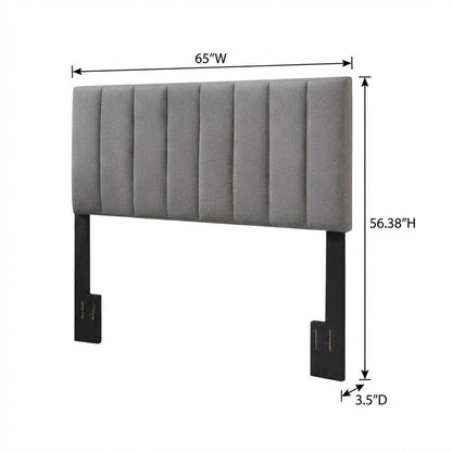 Gray Upholstered Queen Headboard with Soft Fabric and Modern Design