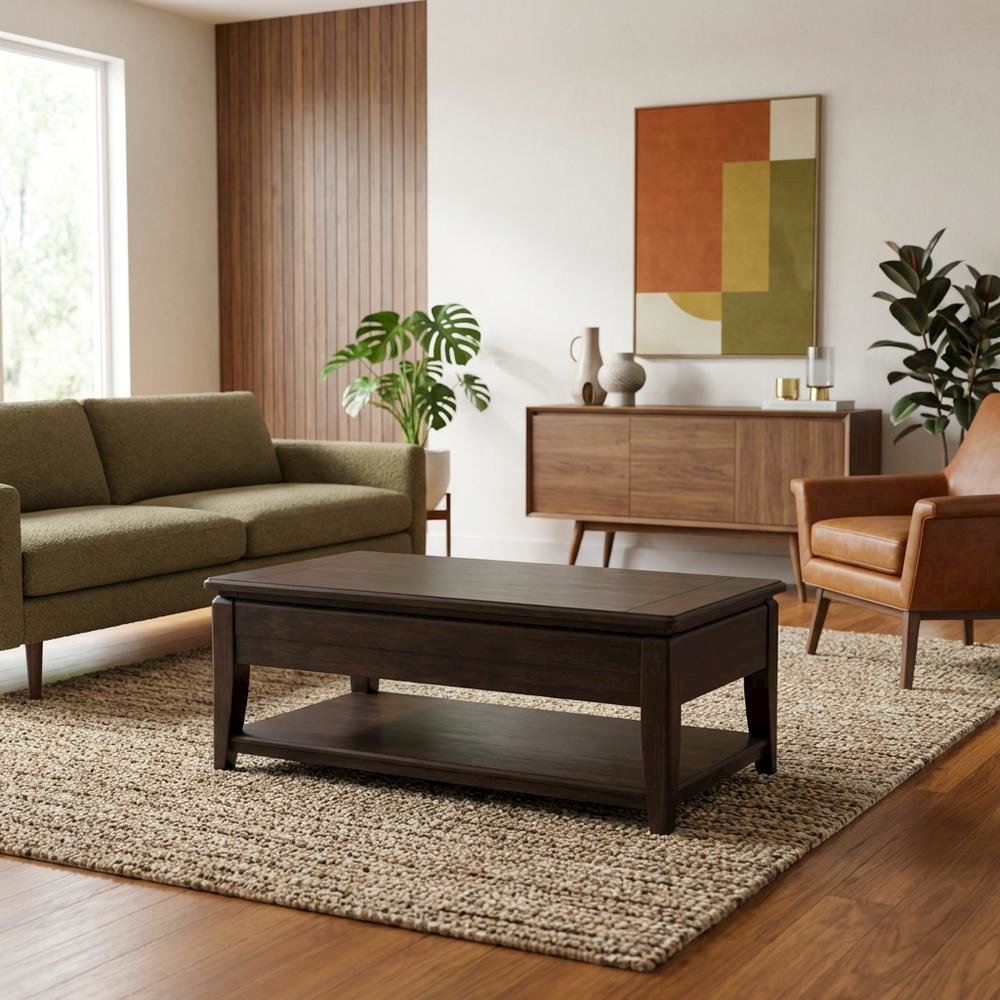 Mahogany Lift Top Cocktail Table – Modern Coffee Table with Storage