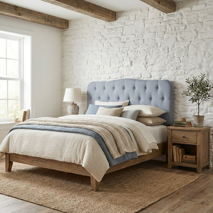 Light Blue Upholstered Twin Headboard with Soft Fabric and Sturdy Frame