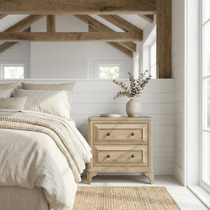 Sand-Colored Nightstand with Two Drawers and Transitional Casual Style