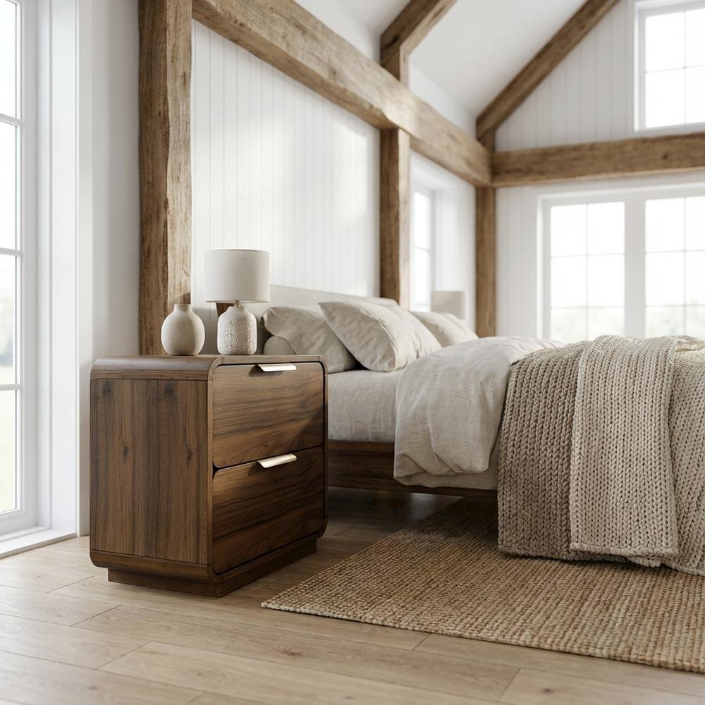 Walnut Nightstand with Usb Charging Port and Modern Design