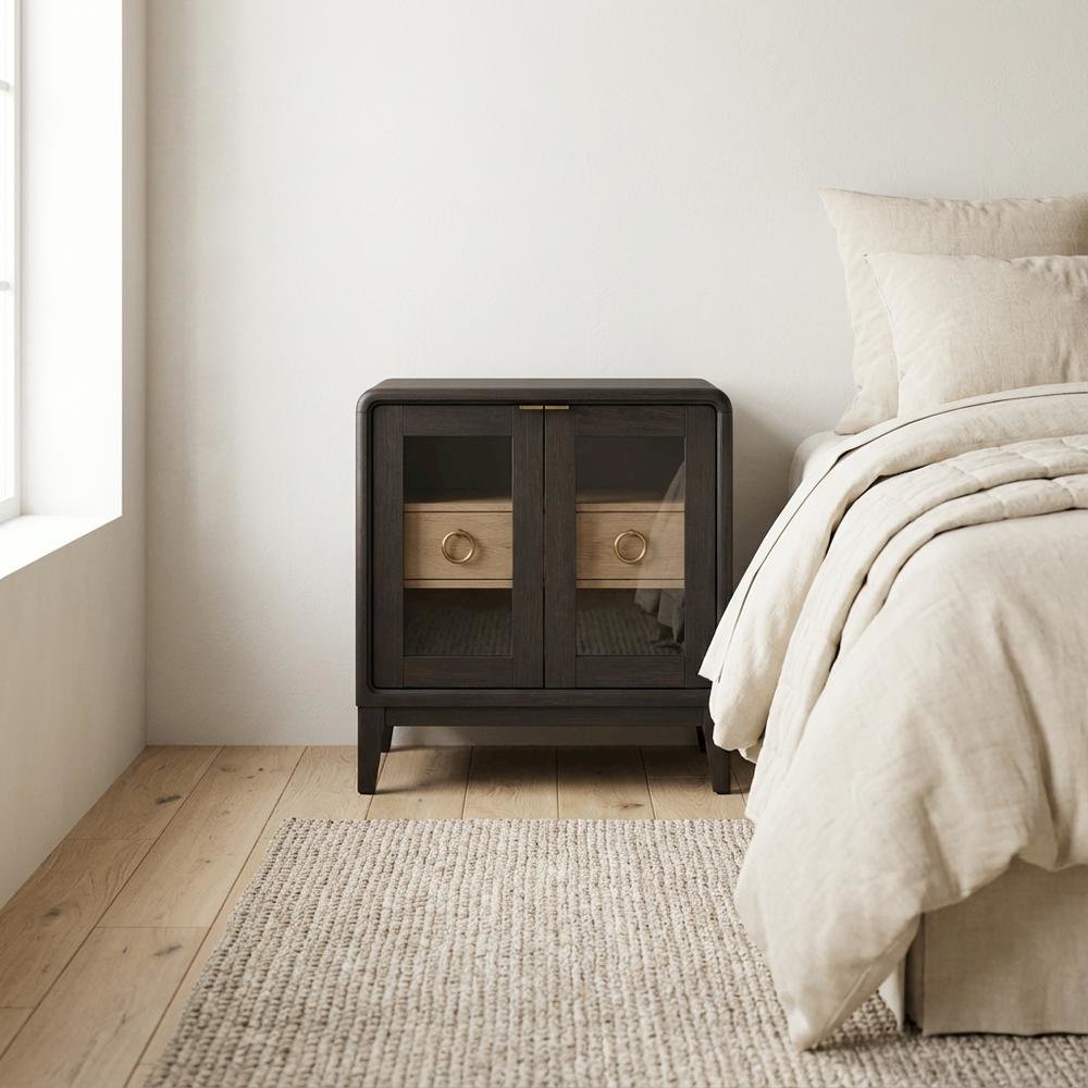Peppercorn Glass Door Nightstand with Transitional Casual Style