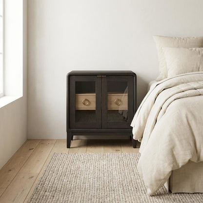 Peppercorn Glass Door Nightstand with Transitional Casual Style