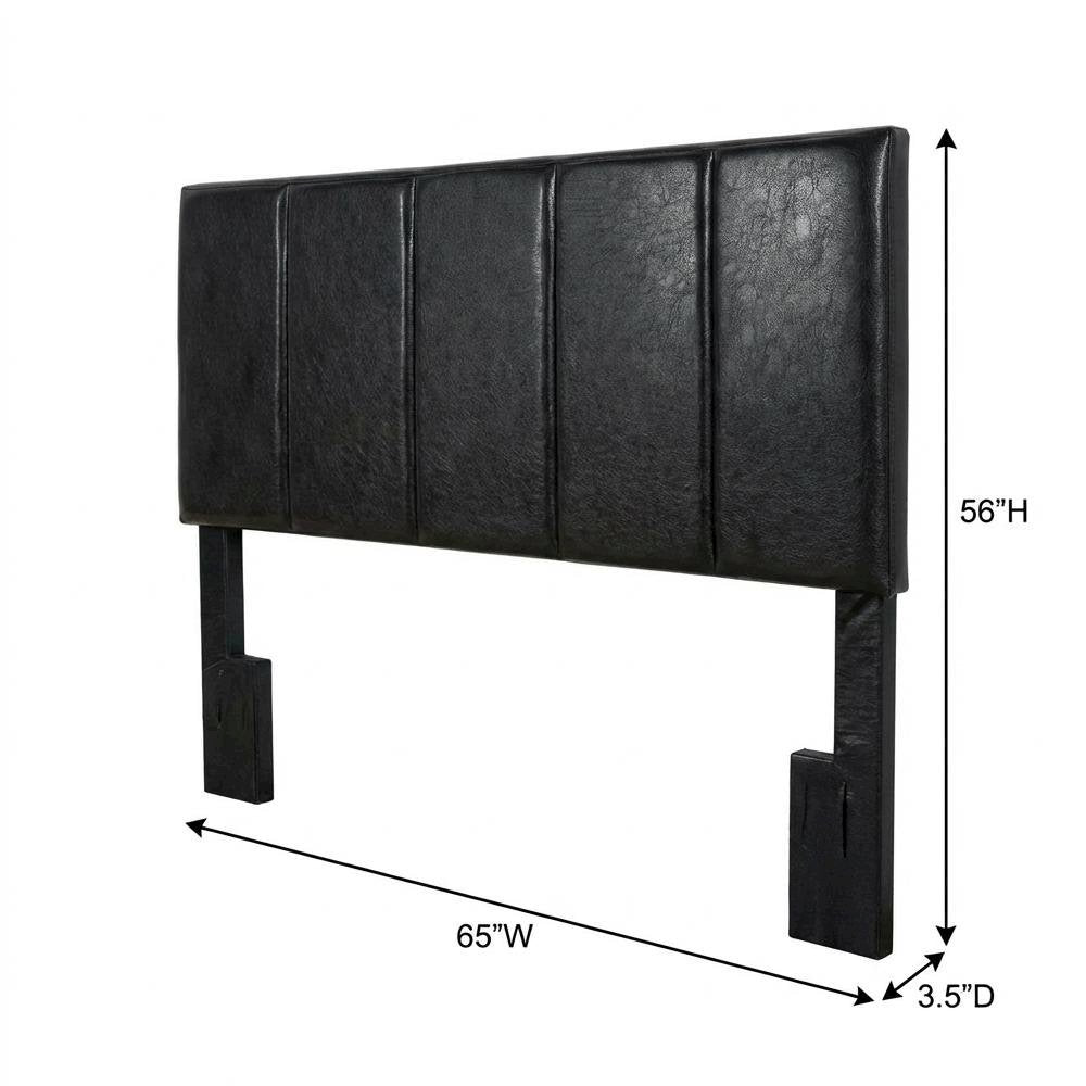 Black Upholstered Queen Headboard with Rubberwood Frame and Plush Padding
