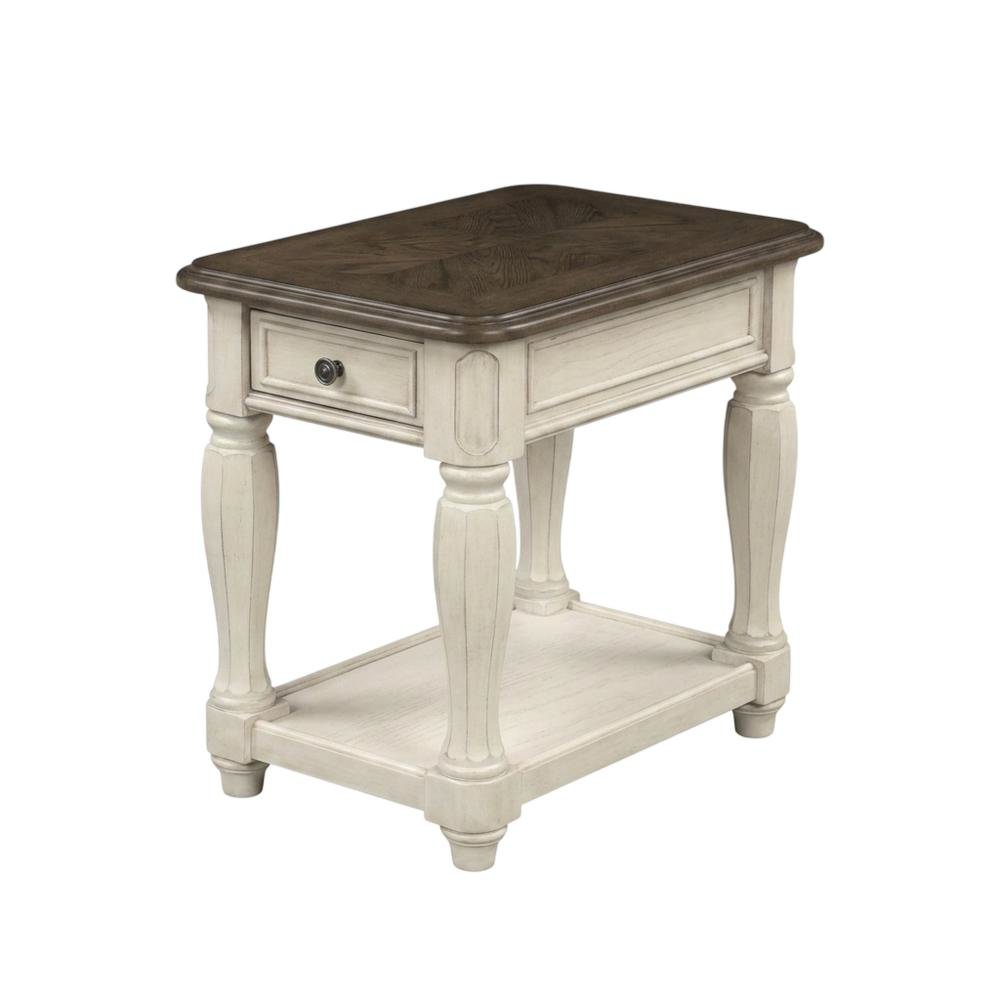 White Accent Table with 1 Drawer – Antique Bedroom Side Table in Cottage Style