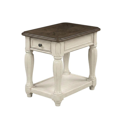White Accent Table with 1 Drawer – Antique Bedroom Side Table in Cottage Style