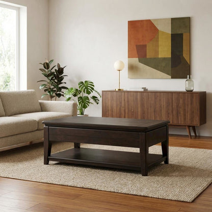 Mahogany Lift Top Cocktail Table – Modern Coffee Table with Storage