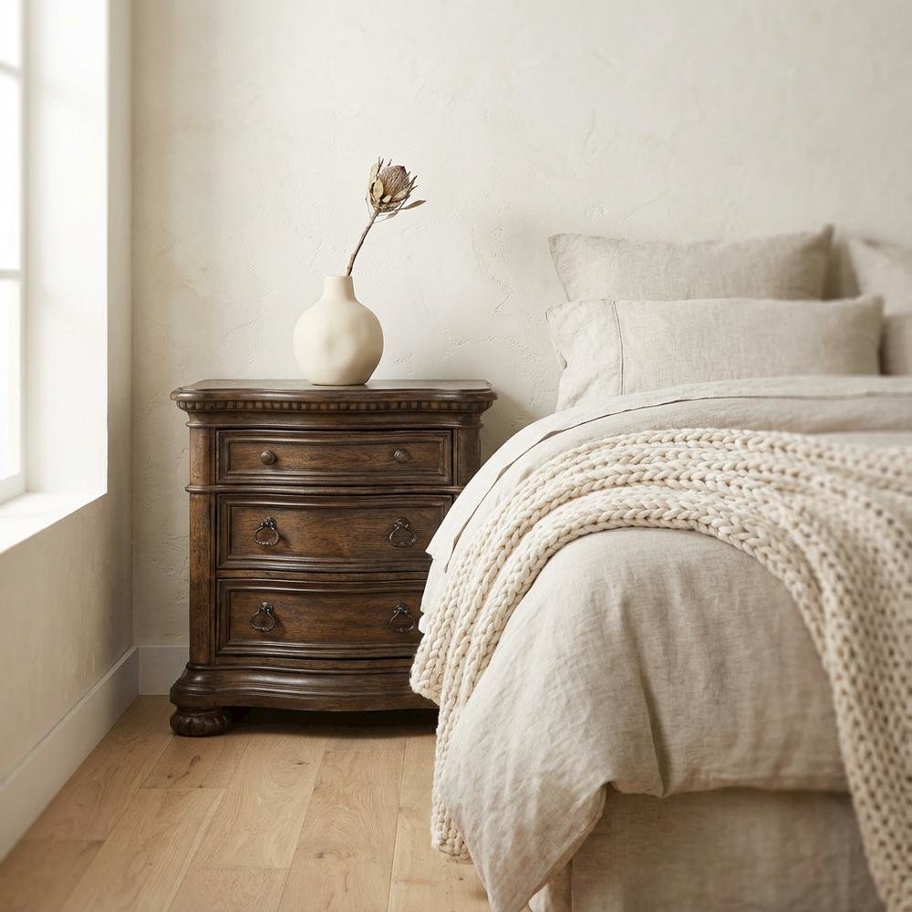 Mahogany Wooden Nightstand,3 Drawers, Solid Wood Construction, Warm Finish