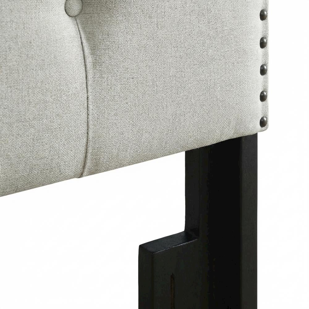 Light Gray Upholstered Queen Headboard, Solid Rubberwood Frame