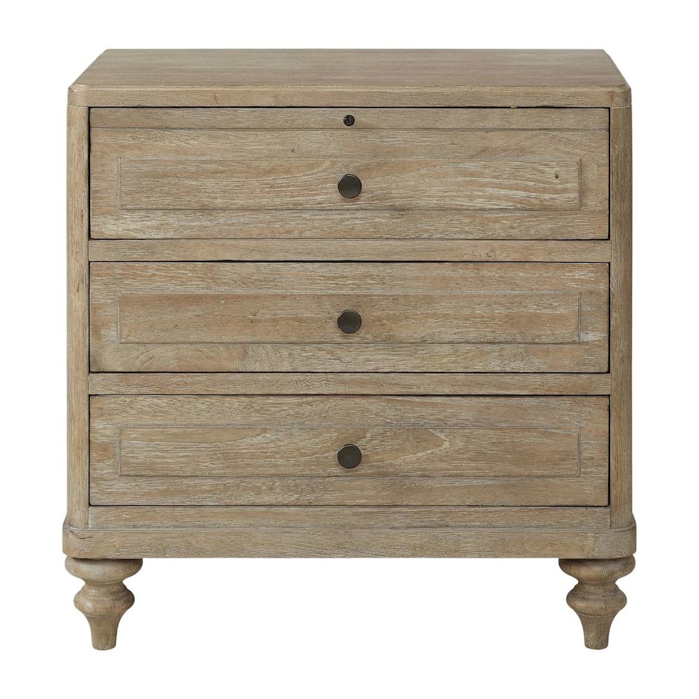 Sand-Colored Nightstand with 3 Drawers and Casual Transitional Style