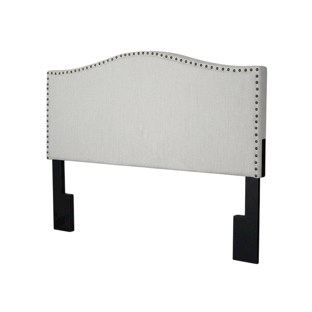 Off White Upholstered Queen Headboard, Solid Rubberwood Frame