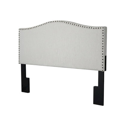 Off White Upholstered Queen Headboard, Solid Rubberwood Frame
