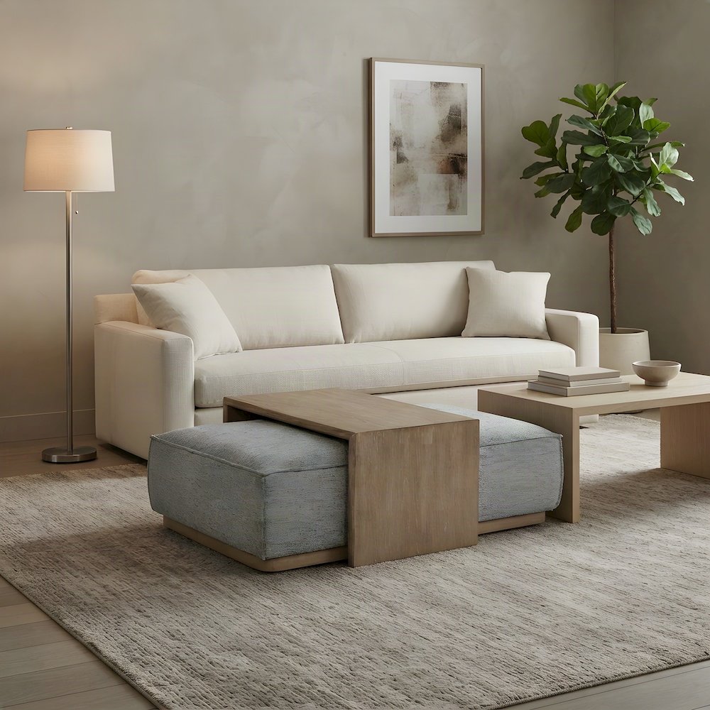 Upholstered Transitional Oversized Cocktail Ottoman and Foot Rest