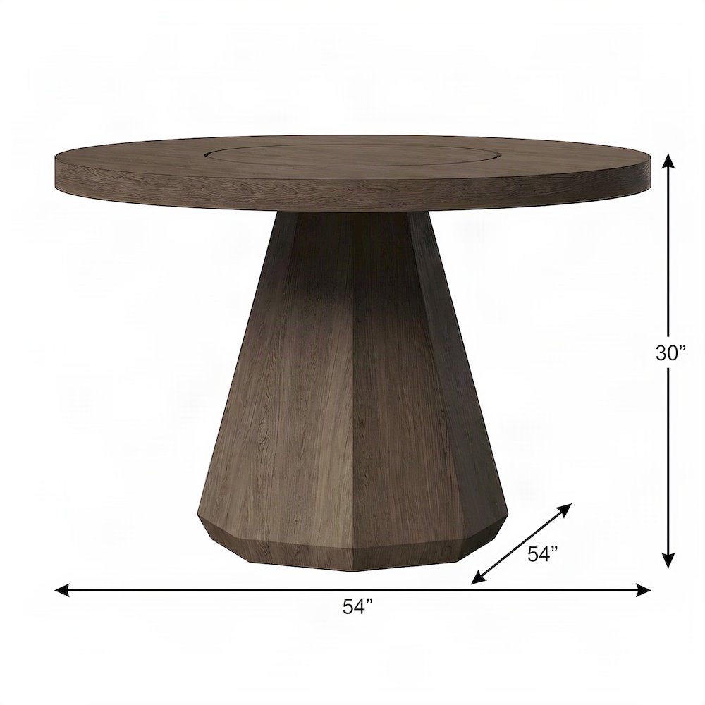 Elm Veneer Round Dining Table with Built-In Lazy Susan, Hardwood, Latte