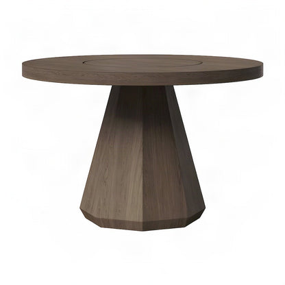 Elm Veneer Round Dining Table with Built-In Lazy Susan, Hardwood, Latte