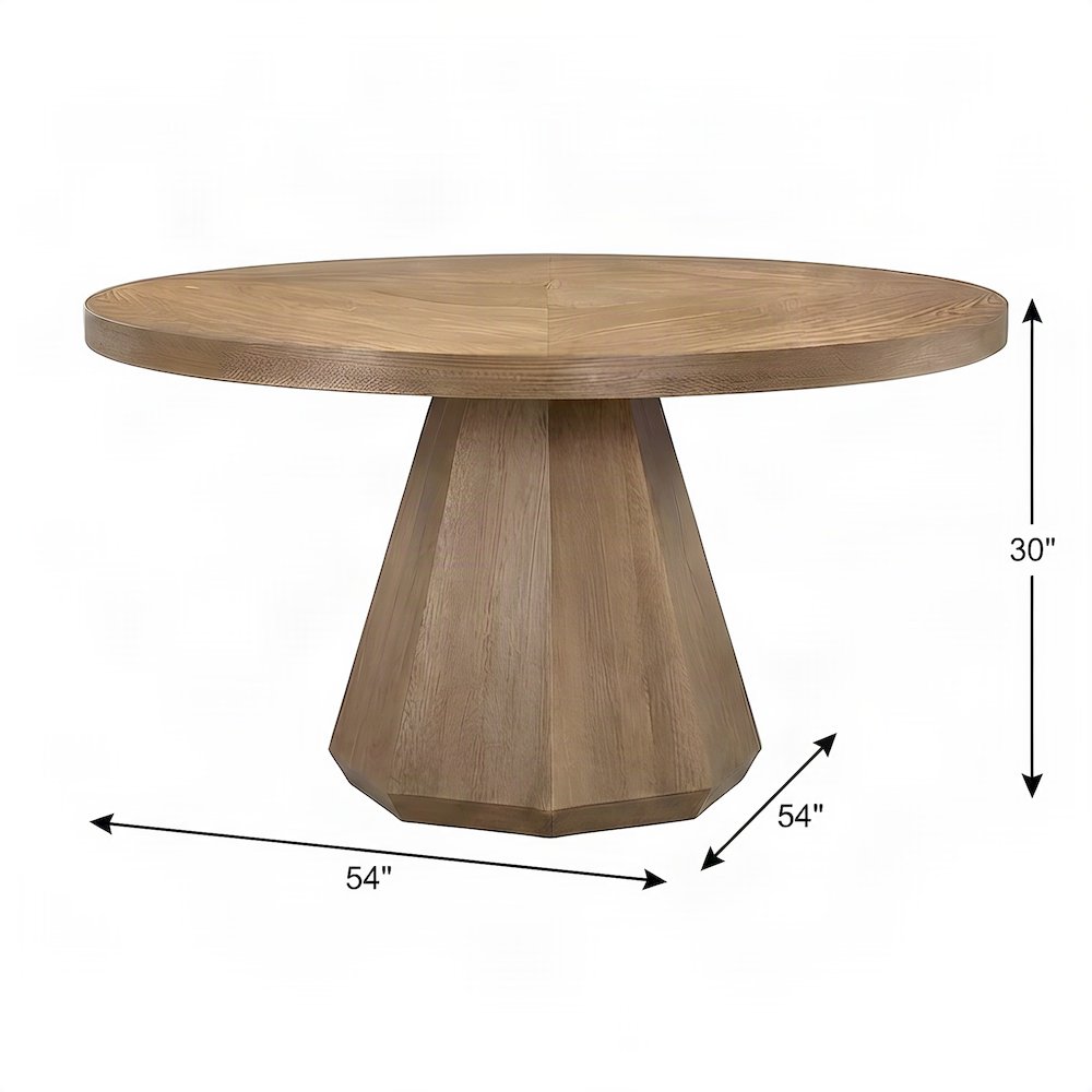 Elm Veneer Round Kitchen and Dining Table with Asian Hardwood Base, Latte