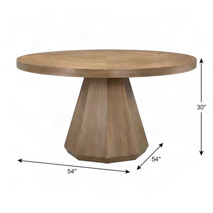 Elm Veneer Round Kitchen and Dining Table with Asian Hardwood Base, Latte