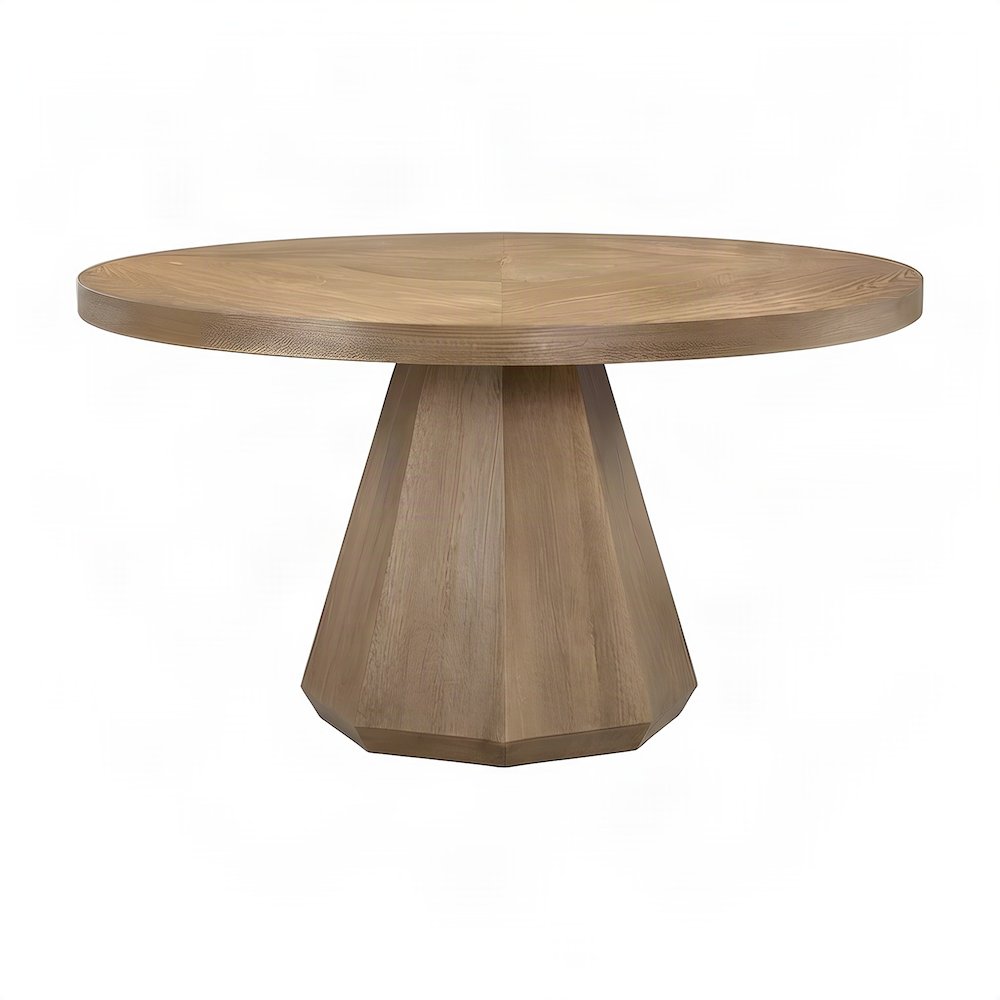 Elm Veneer Round Kitchen and Dining Table with Asian Hardwood Base, Latte